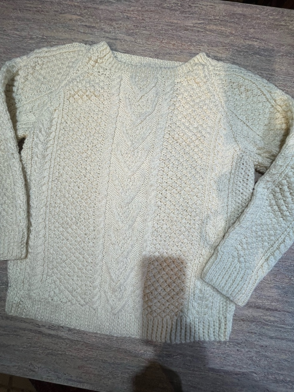 Fisherman Cream Popcorn Cable Knit Sweater no tag handmade EUC